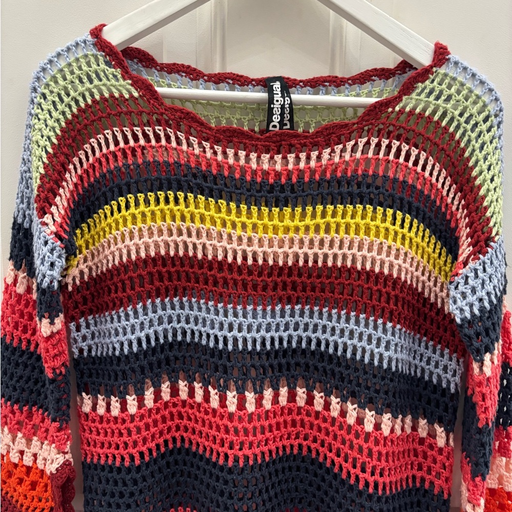 Desigual Striped Colorful Crocheted Sweater M - Picture 4 of 12